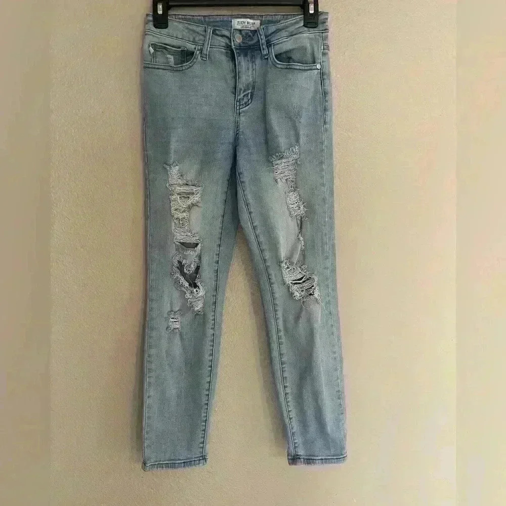 Judy Blue Jeans Womens Size 1/25 Blue Boyfriend Fit Stretch Distressed JB8878